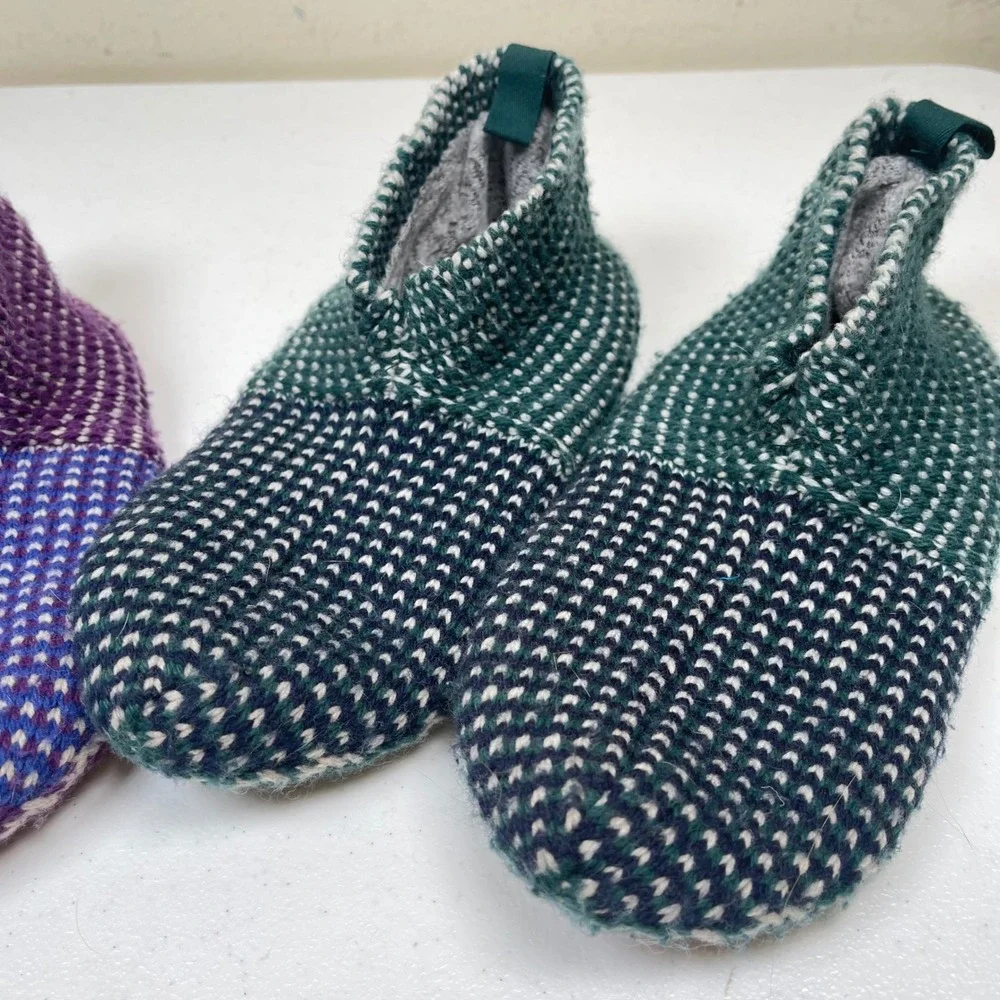 Bombas Gripper Slipper Socks Kids 1-5 Purple Green Knit 2 Pair Bundle Non Slip